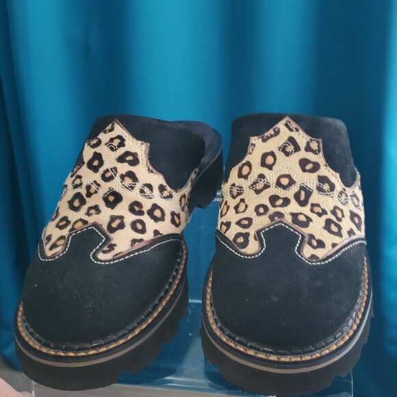 Ariat Black & Leopard Suede slip of mules – 6.5 - Picture 1 of 8